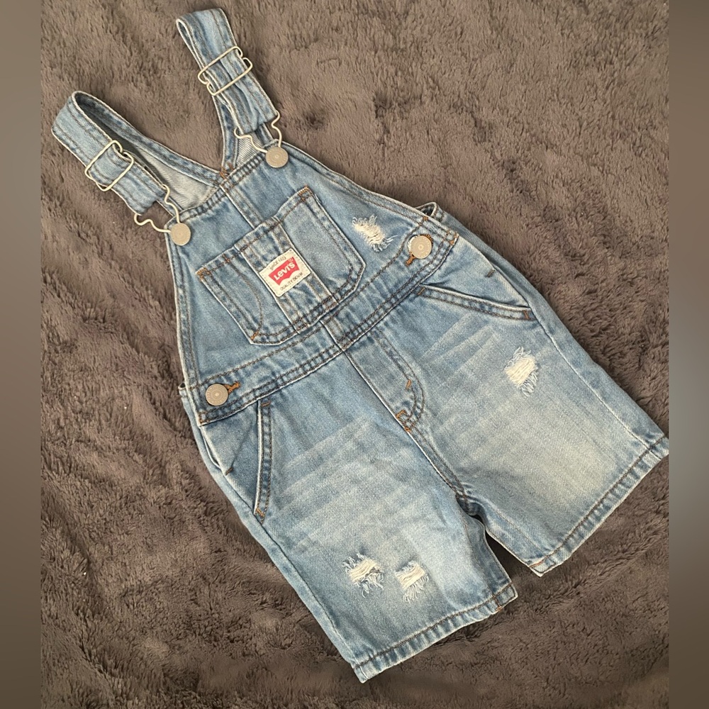 Levi's Baby Light Blue Distressed Shortalls